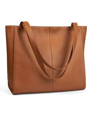 Women Cognac Brown Leather Shoulder Satchel Laptop Compartment Bag